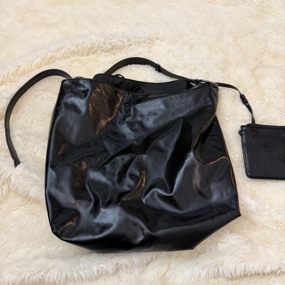 Zara Handbags - Zara Black Slouchy Leather Tote with Pouch
